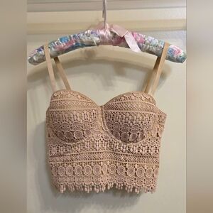 Lace Crochet Bralette in Tan